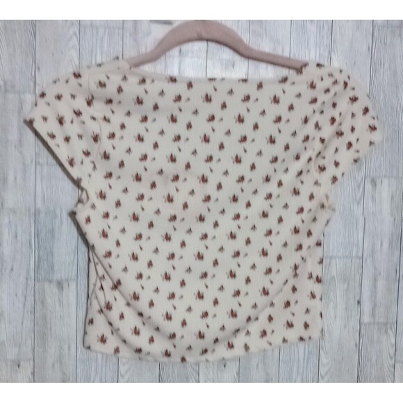 LIVE IN THE MOMENT Floral Print Cropped Tee Peasant Square Neck Y2K Size Medium‎ - Picture 2 of 5